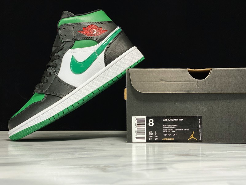 Air Jordan 1 Mid Black Green White 554724-067