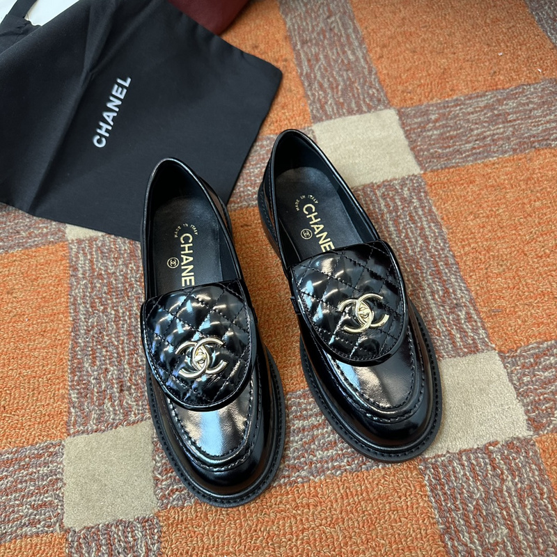 Chanel  Leather CC Logo Loafers