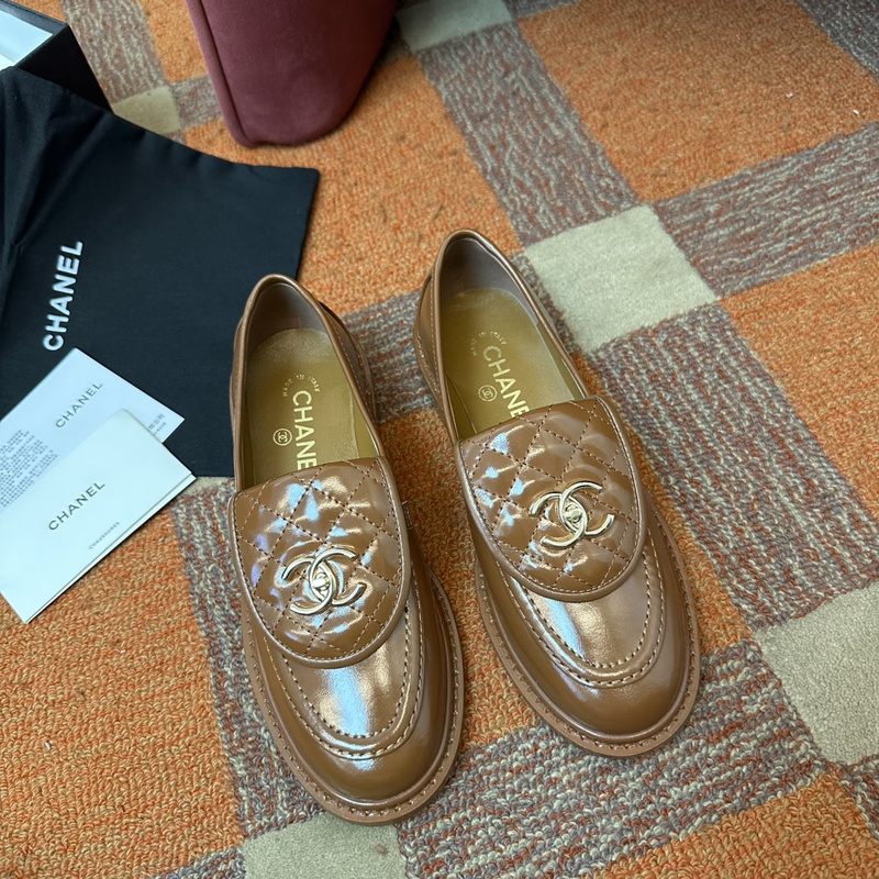 Chanel  Leather CC Logo Loafers