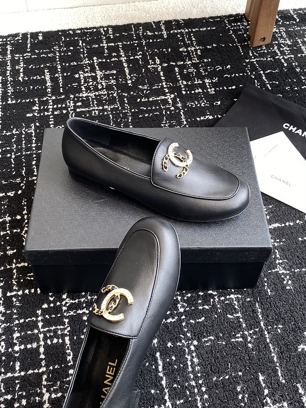 Chanel  Leather CC Logo Loafers