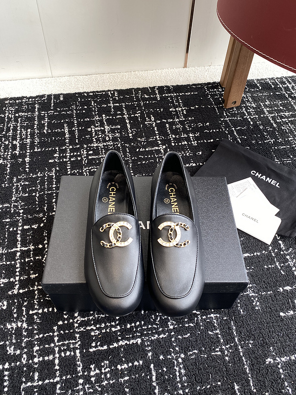 Chanel  Leather CC Logo Loafers