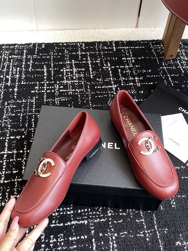 Chanel  Leather CC Logo Loafers