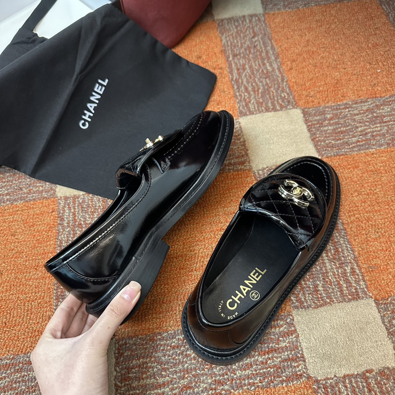 Chanel  Leather CC Logo Loafers