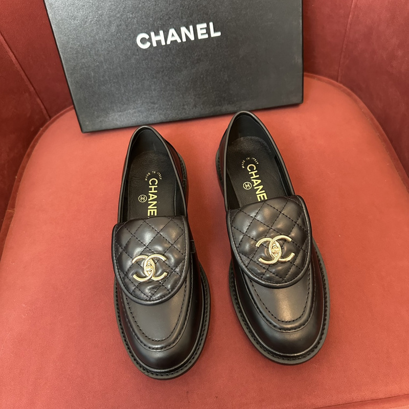 Chanel  Leather CC Logo Loafers