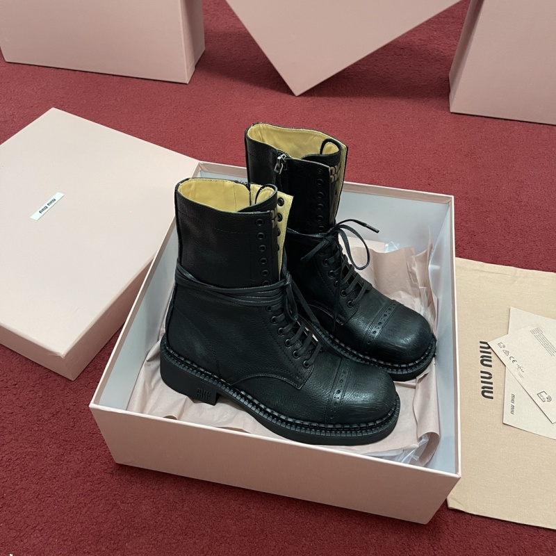 Miu Miu Leather Booties - Black