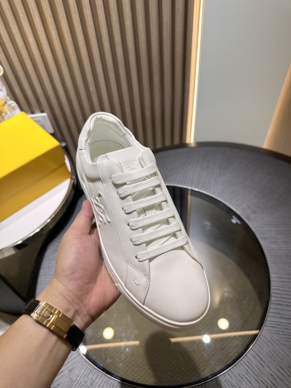 Fendi White Leather Lace Up Sneakers