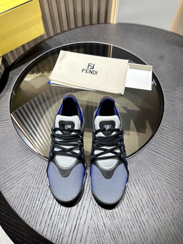 Fendi Men's Tag Technical Mesh Blue Low Top Sneakers