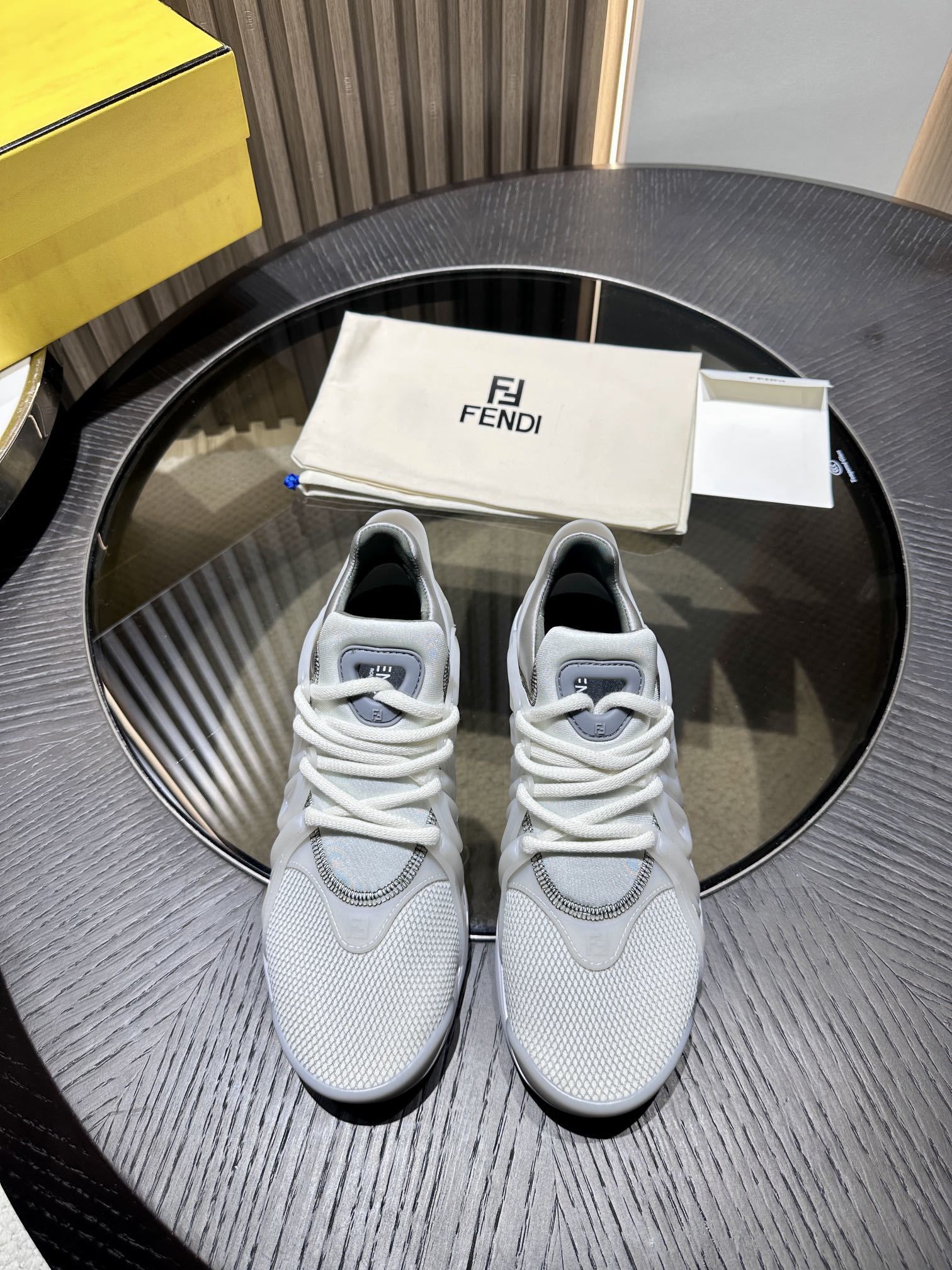 Fendi Men Tag Sneakers White Technical Mesh Running Sneakers