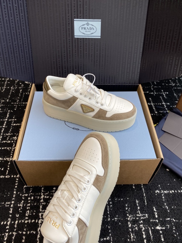 Prada Cream and White Platform Leather Sneakers