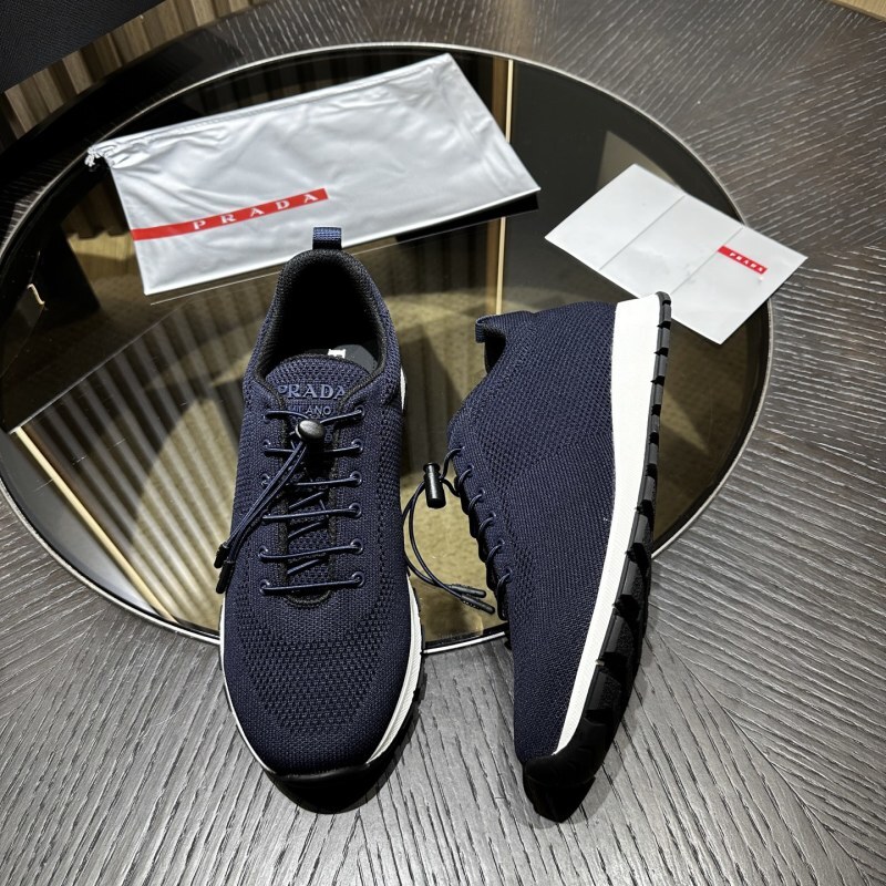 Prada Navy Stretch Knit Sneakers