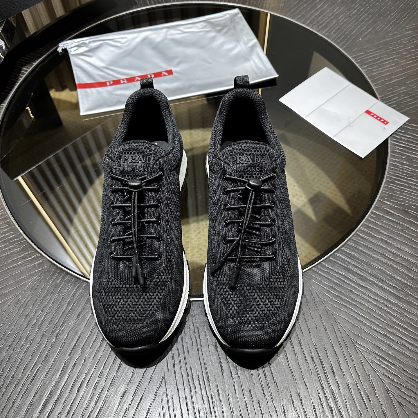 Prada Navy Stretch Knit Sneakers