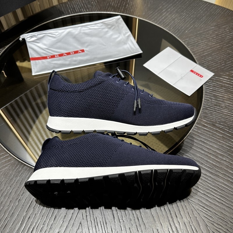 Prada Navy Stretch Knit Sneakers