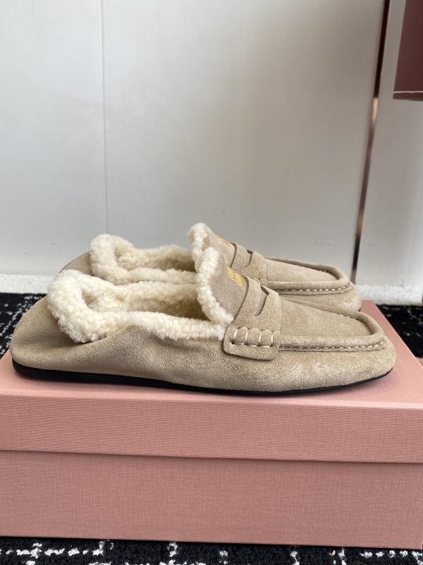 Miu Miu Shearling Lined Suede Penny Loafers