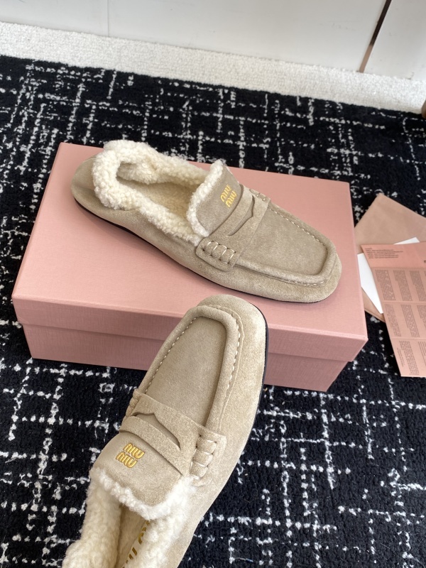 Miu Miu Shearling Lined Suede Penny Loafers
